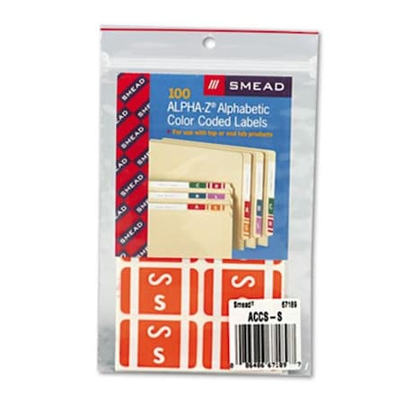 Made-To-Stick Alpha-Z Color-Coded Second Letter Labels- Letter S- Orange- 100/Pack MA189608